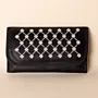 Geometric Leather Long Wallet – Black with White Diamond Detail – 20x10x2 cm