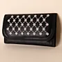 Geometric Leather Long Wallet – Black with White Diamond Detail – 20x10x2 cm