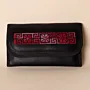 Geometric Leather Long Wallet – Black with Red Geometric Detail – 20x10x2 cm