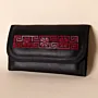 Geometric Leather Long Wallet – Black with Red Geometric Detail – 20x10x2 cm