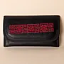 Geometric Leather Long Wallet – Black with Red Detail – 20x10x2 cm