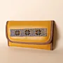 Geometric Leather Long Wallet – Mustard & Blue Geometric Detail – 20x10x2 cm