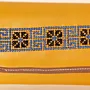 Geometric Leather Long Wallet – Mustard & Blue Geometric Detail – 20x10x2 cm