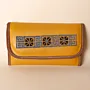 Geometric Leather Long Wallet – Mustard & Blue Geometric Detail – 20x10x2 cm