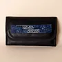 Geometric Leather Long Wallet – Black with Blue Geometric Detail – 20x10x2 cm