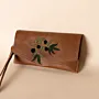 Olive Branch Leather Wristlet – Tan Embroidered – 20x10.5x1 cm