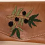 Olive Branch Leather Wristlet – Tan Embroidered – 20x10.5x1 cm