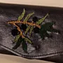 Olive Branch Leather Wristlet – Black Embroidered – 20x10.5x1 cm