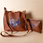 Embroidered Bag & Makeup Pouch Set – Brown & Blue Tatreez 2-Piece – 26x23x6 cm