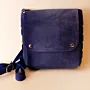 Square Leather Crossbody Bag – Indigo Blue – 18x20x6 cm