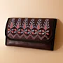 Embroidered Faux Leather Clutch – Brown with Blue Tatreez – 21x13x2.5 cm