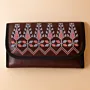 Embroidered Faux Leather Clutch – Brown with Blue Tatreez – 21x13x2.5 cm