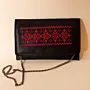 Embroidered Leather Chain Clutch – Black & Red Tatreez and Chain – 27x18x2 cm