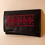 Embroidered Leather Chain Clutch – Black & Red Tatreez and Chain – 27x18x2 cm