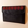 Embroidered Faux Leather Clutch – Black with Red Floral Tatreez – 21x13x2.5 cm