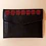 Embroidered Faux Leather Clutch – Black with Red Floral Tatreez – 21x13x2.5 cm