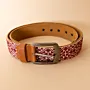 Embroidered Leather Belt – Tan with Red Tatreez – 100x3.5 cm