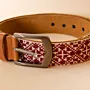 Embroidered Leather Belt – Tan with Red Tatreez – 100x3.5 cm