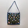 Leather Heritage Bag with Coin Purse – Blue Floral Panel – 30x32x10 cm