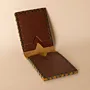 Two-Panel Leather Wallet – Brown with Green Stitching – 7.5x22x0.7 cm