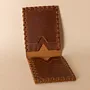 Two-Panel Leather Wallet – Medium Brown with Beige Stitching – 7.5x22x0.7 cm