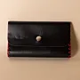 Leather Tobacco Pouch – Black with Red Stitching – 15x8x1.5 cm