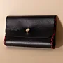 Leather Tobacco Pouch – Black with Red Stitching – 15x8x1.5 cm