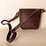 Men's Multi-Pocket Leather Crossbody – Brown Diagonal Panel – 25x21x5 cm