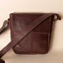 Men's Multi-Pocket Leather Crossbody – Brown Diagonal Panel – 25x21x5 cm