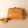 Vintage Leather Frame Crossbody – Mustard Metal Frame – 20x20x7 cm