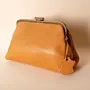 Vintage Leather Frame Crossbody – Mustard Metal Frame – 20x20x7 cm