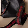 Embroidered Leather Bag Strap – Black with Red Tatreez – 4.5x114 cm