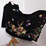 Black Wildflower Felted Shawl with Wool-Felting Technique