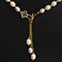 Three-Color Faux Pearl Front-Clasp Necklace with Gold-Plated Details