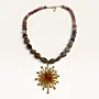Agate Necklace with Gold-Plated Sunburst Pendant & Burgundy Agate