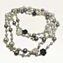 Long Layered Faux Pearl Necklace in White & Grey with Flower Spacers