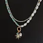 Handcrafted Layered Pearl Crystal Sun-Charm Necklace