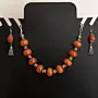 Vintage Agate Necklace & Earrings Set with Silver-Plated Details