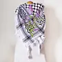Lavender Flower Embroidered Keffiyeh Scarf with Brazilian Embroidery