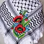 Red Poppy Embroidered Keffiyeh Scarf with Turkish-Stitch Embroidery