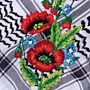 Red Poppy Embroidered Keffiyeh Scarf with Turkish-Stitch Embroidery