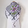 Purple Iris Embroidered Keffiyeh Scarf with Turkish-Stitch Embroidery
