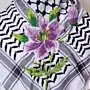 Purple Iris Embroidered Keffiyeh Scarf with Turkish-Stitch Embroidery