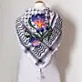 Purple Wildflower Embroidered Keffiyeh Scarf with Turkish-Stitch Embroidery