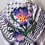 Purple Wildflower Embroidered Keffiyeh Scarf with Turkish-Stitch Embroidery