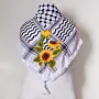 Sunflower Embroidered Keffiyeh Scarf with Turkish-Stitch Embroidery