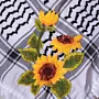 Sunflower Embroidered Keffiyeh Scarf with Turkish-Stitch Embroidery