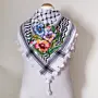 Pastel Floral Embroidered Keffiyeh Scarf with Turkish-Stitch Embroidery