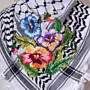 Pastel Floral Embroidered Keffiyeh Scarf with Turkish-Stitch Embroidery