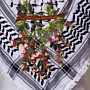 Autumn Floral Embroidered Keffiyeh Scarf with Turkish-Stitch Embroidery